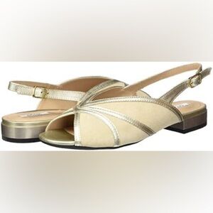 Geox Women's Gold and Suede Peeptoe Slingback Sandals